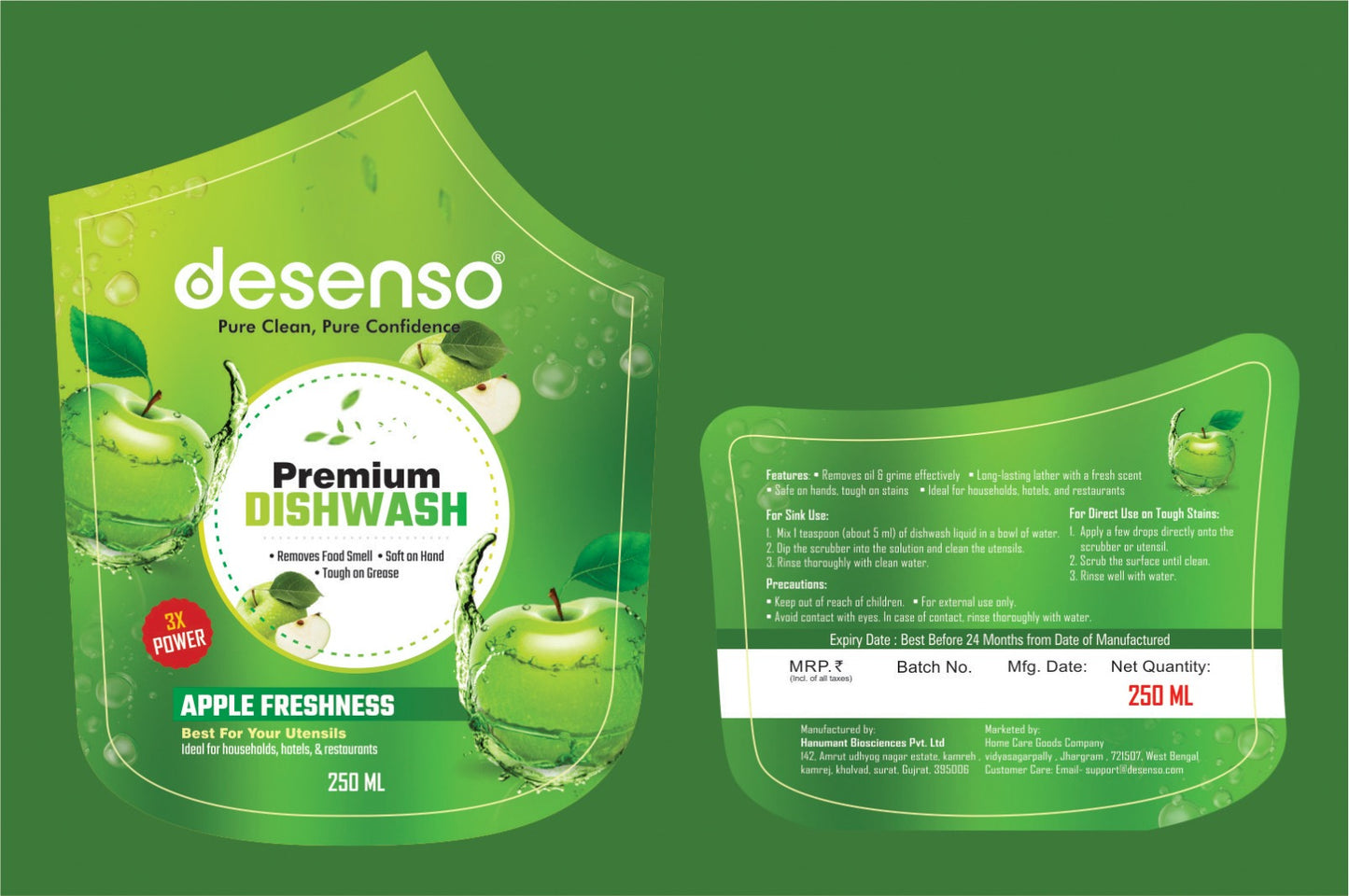 Desenso Apple Fresh Dish Wash ā Gentle on Hands, Tough on Grease 250ml